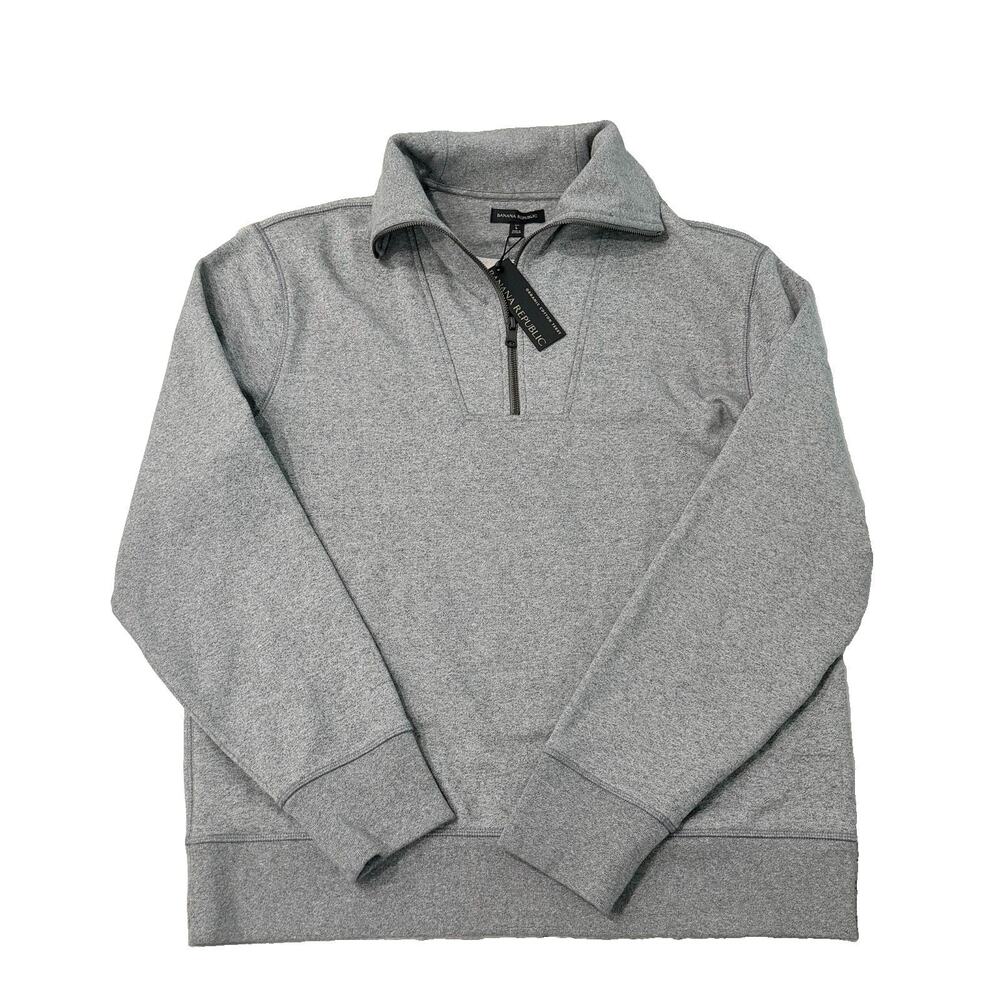New Banana Republic Grey Organic Cotton Terry 1/4 Zip Sweatshirt LT NWT L Tall
